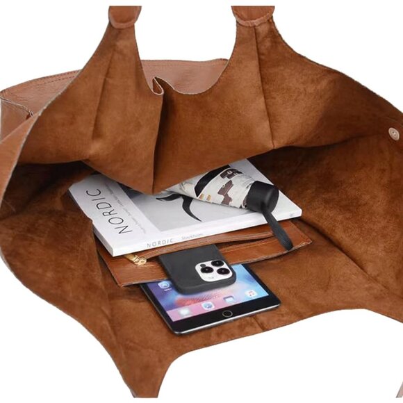 Luxe Vegan Leather Minimalist Oversized Tote Bag - Picture 3 of 11